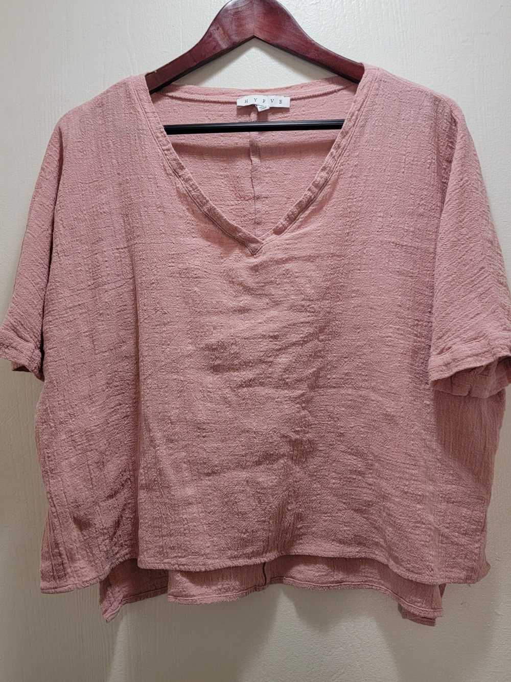 HYFVE Dusty Rose Gauze V-Neck Short Sleeve Top